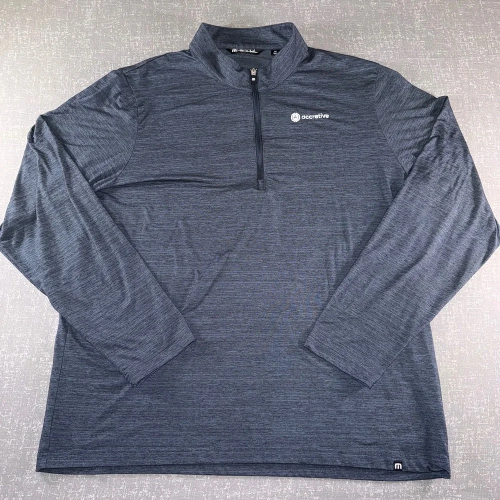 TravisMathew Mens XXL Quarter Zip Pullover Heathered Navy‎ Blue Accretive Logo